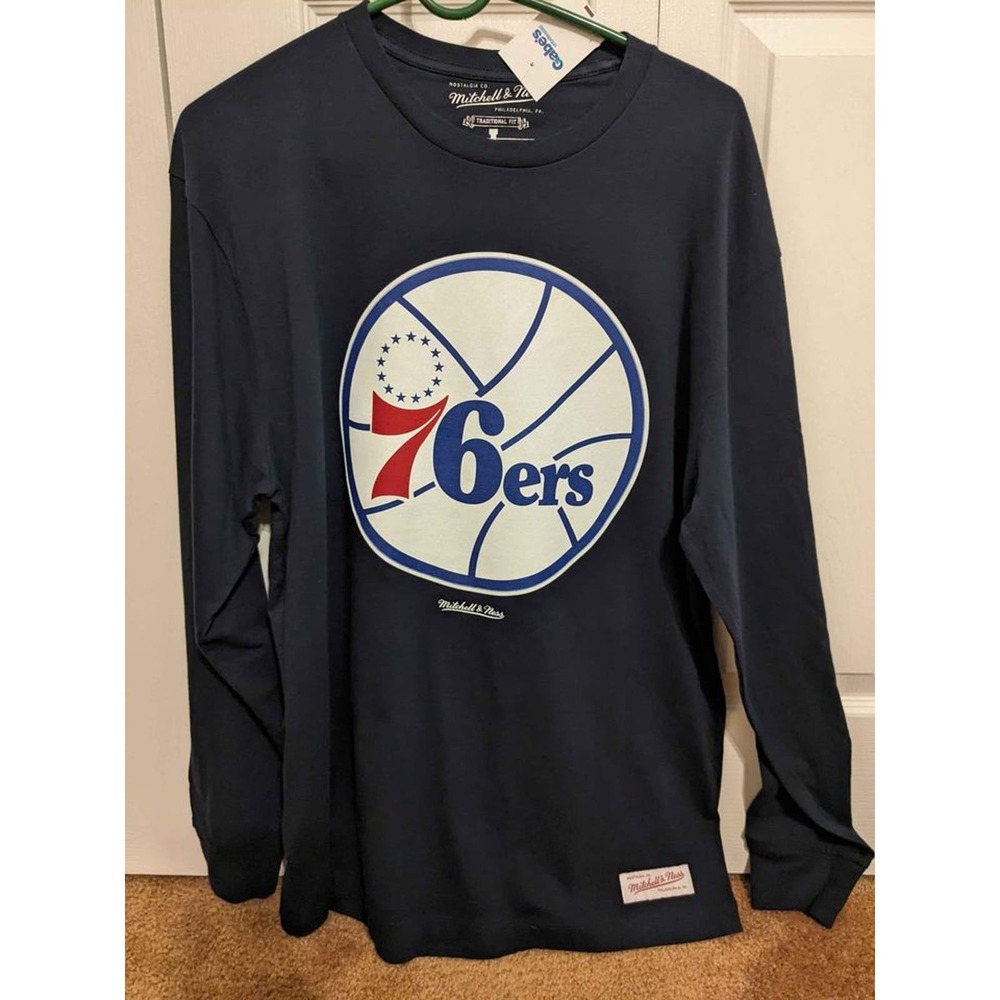 Philadelphia 76ers Long Sleeve Shirt. Men's Large. Blue. Vintage Retro Throwback